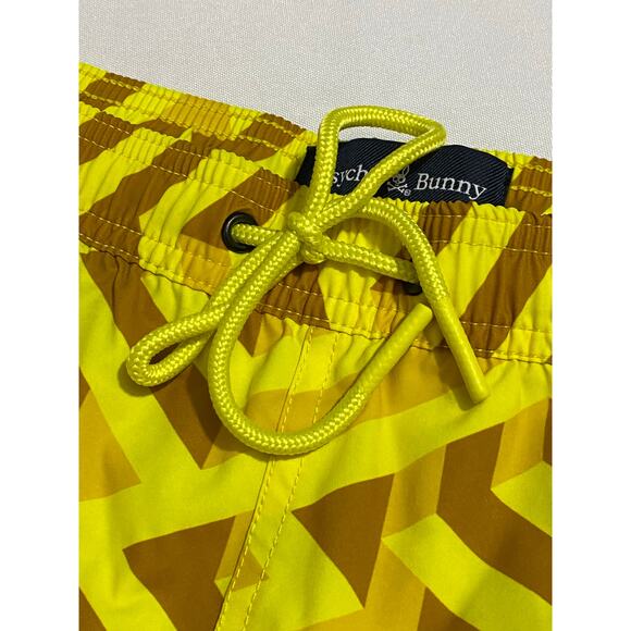 Psycho Bunny Pisani $95 Swim Trunks Mens 2XL Yellow Tan Board Shorts - Picture 8 of 11